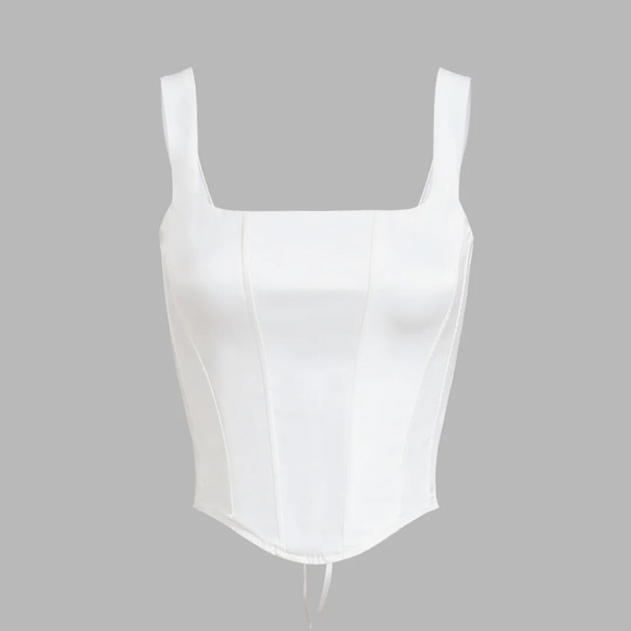 Commense White Satin Square Neck lace up Corset Tank Top - Picture 5 of 8